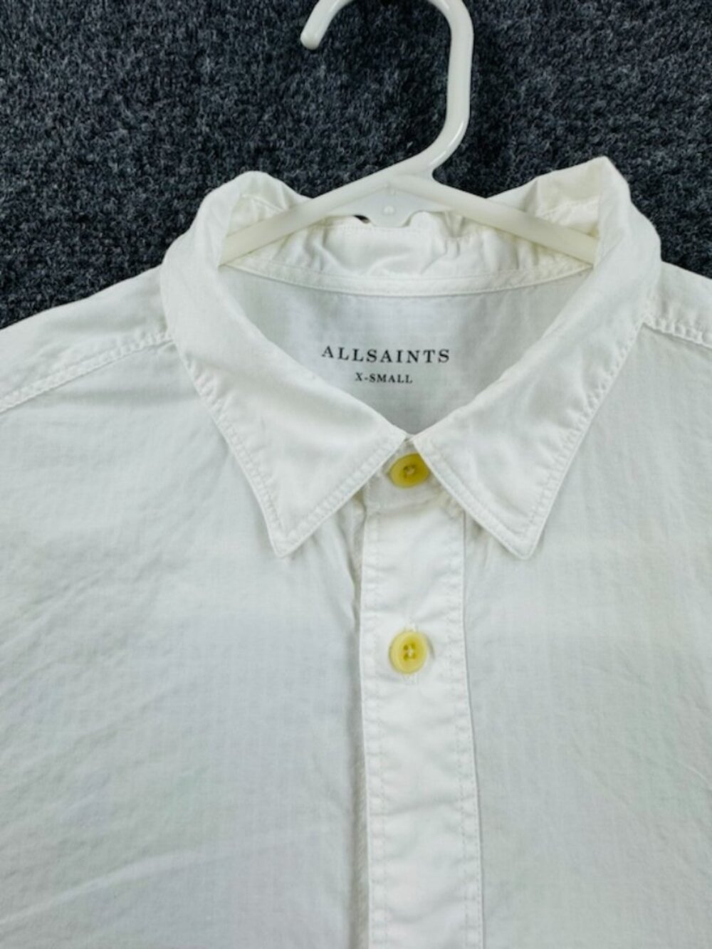 Allsaints Fuller White Logo XS Button-Down Solid Long Sleeve Mens Cotton Shirt